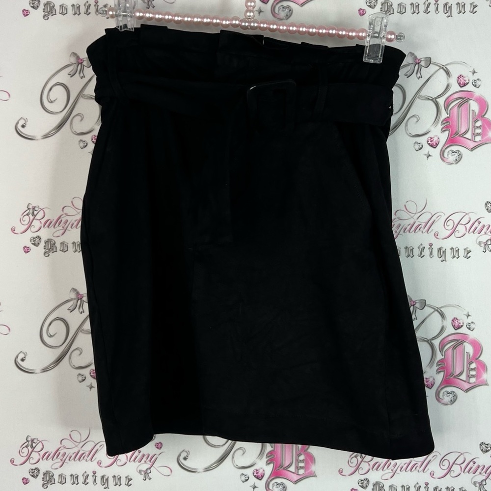 Zara TRF skirt belt belted ruffle trim classic mini pencil Black Skirt